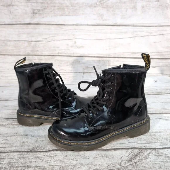 Dr. Martens 1460J Black Patent Leather Combat Boots – Youth Girls Size 2 - Picture 6 of 10